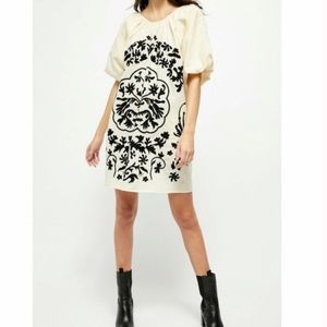 “Free People” Fiona Puff Sleeve & Black Embroidery Dress